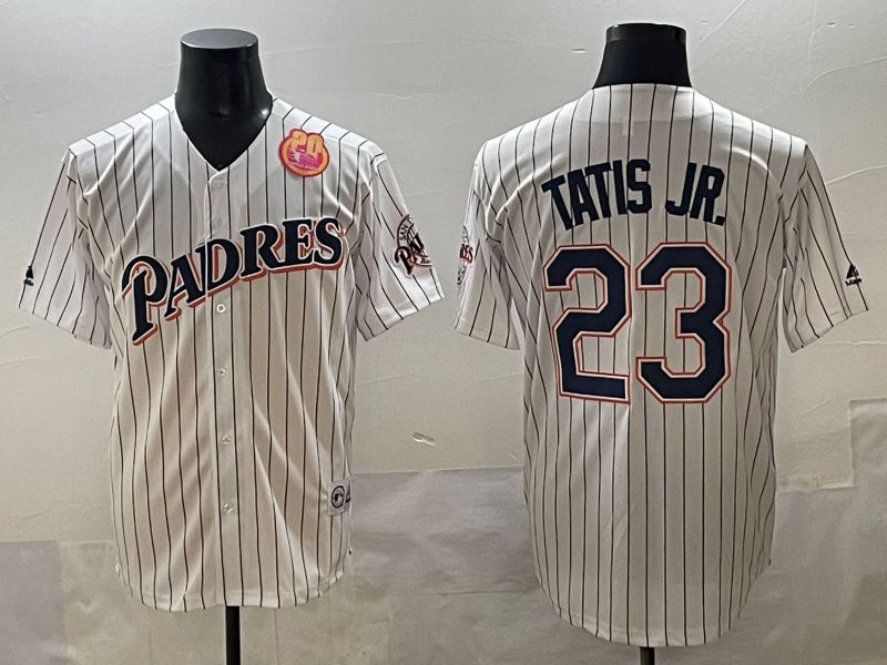 Men 2025 San Diego Padres #23 Tatis jr White Stripe Throwback Game Nike MLB Jersey style 6->san diego padres->MLB Jersey